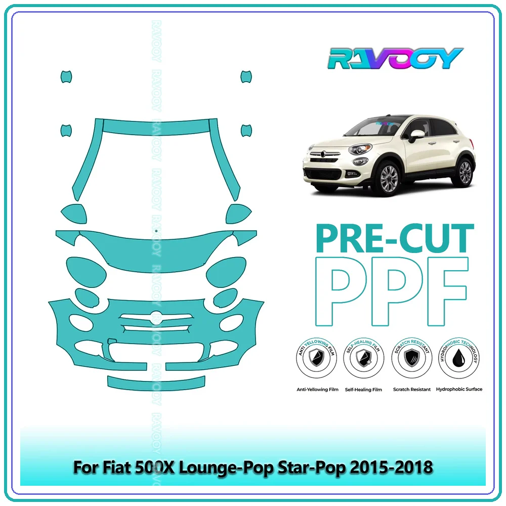 RAVOOY 8.5Mil Custom-Fit Precut TPU PPF Front Kit Clear Bra Stone Guard EU UK For Fiat 500X Lounge-Pop Star-Pop 2015-2018