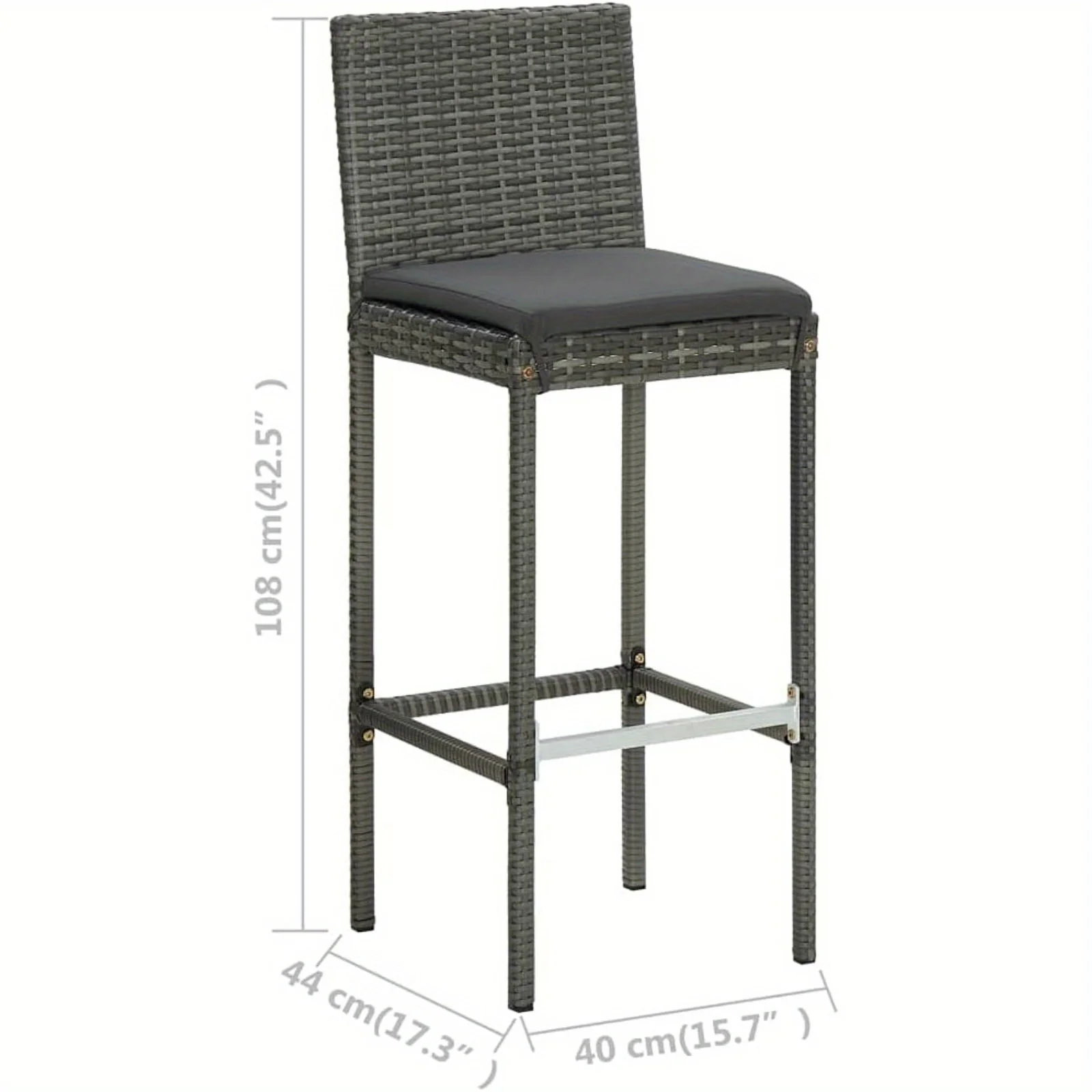 Garden Bar Stools with Cushions 4 pcs Gray Poly Rattan