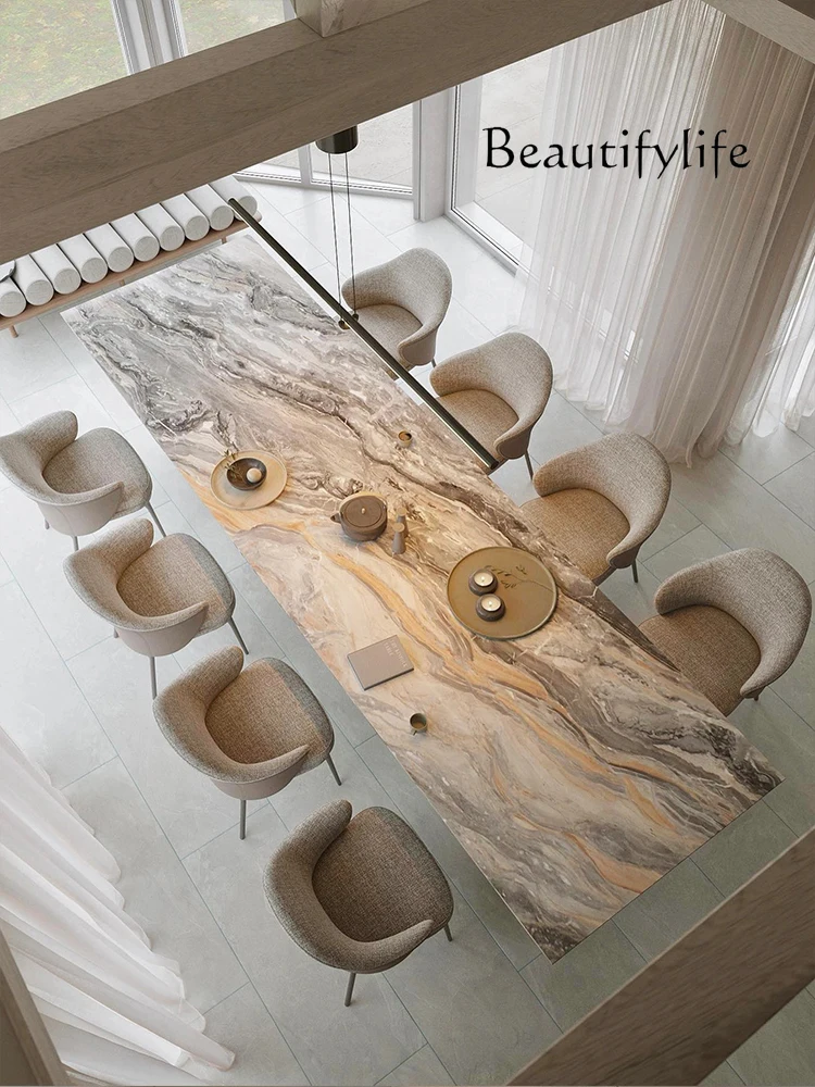 Italian Minimalist Natural Marble Venice Brown Dining Table High-End Villa Restaurant Luxury Stone