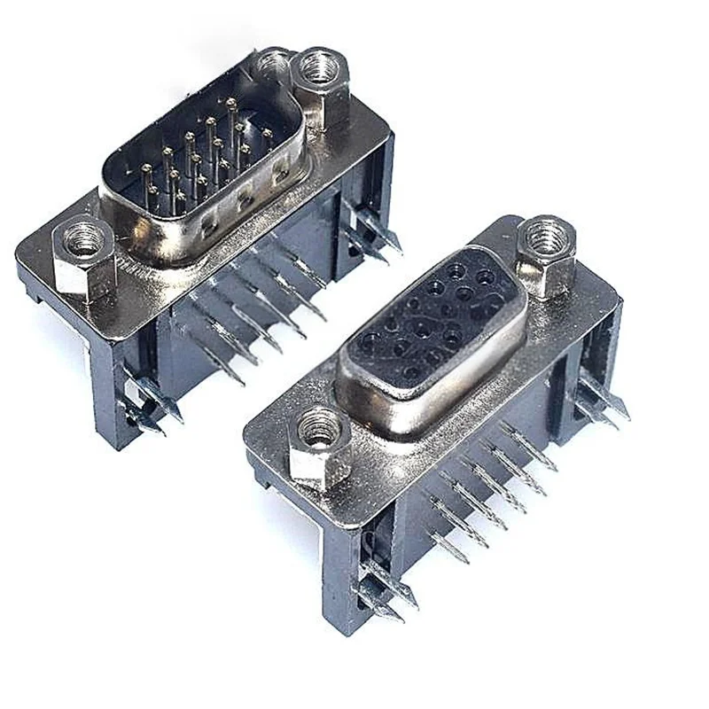 10 قطعة ثلاثة صف DR15 ذكر/أنثى رأس 90 درجة PCB جبل بزاوية دبوس VGA المقبس 3-Row 15P المقبس/دبوس موصل تسلسلي