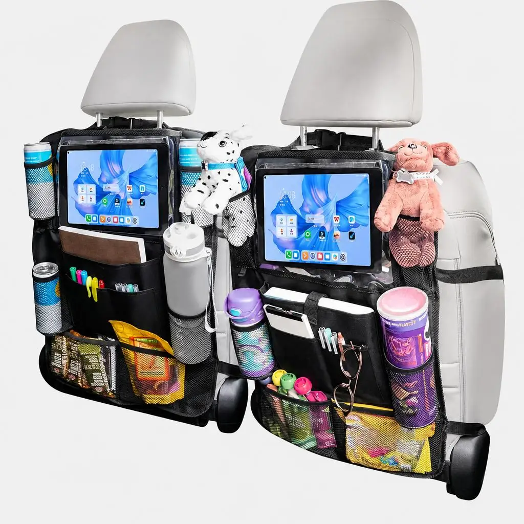 Universal Car Seat Back Organizer with Touch Screen Tablet Holder Car Backseat Storage Bag Multi-Pocket Car Seat Organizer