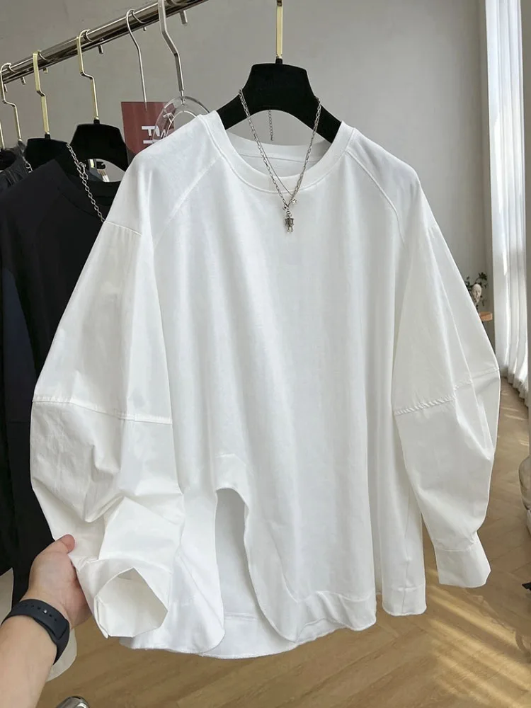 Oversized Sense Of Design Tops Women Round Neck Loose Solid Color High Quality Design Sense Of Shirt Tops Clothes