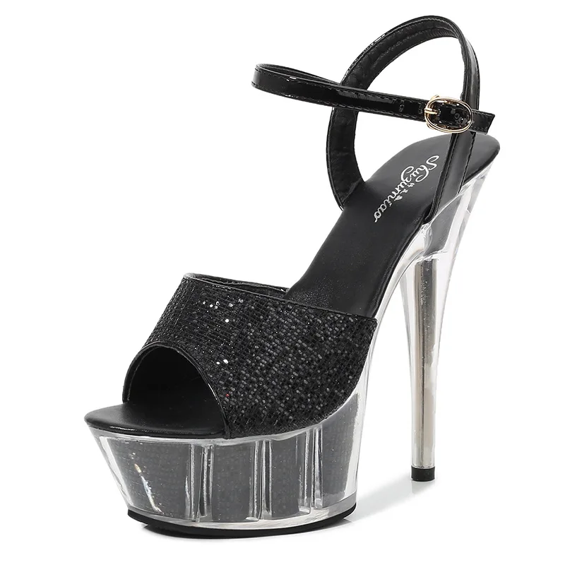 Silver Exotic 6Inch Women\'s Sandals Peep Toe Crossdresser Catwalk 15cm High Stripper Heels Catwalk Sexy Fetish Shoes Big Size