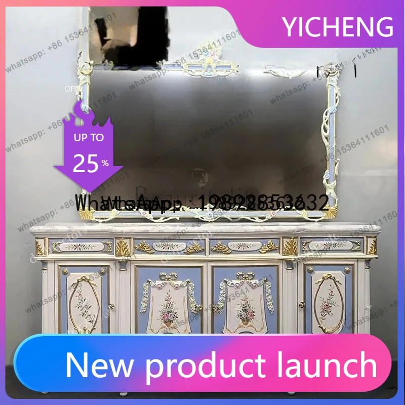 AB  European solid wood carving painted side cabinet French restaurant solid wood storage washstand dining cabinet foyer