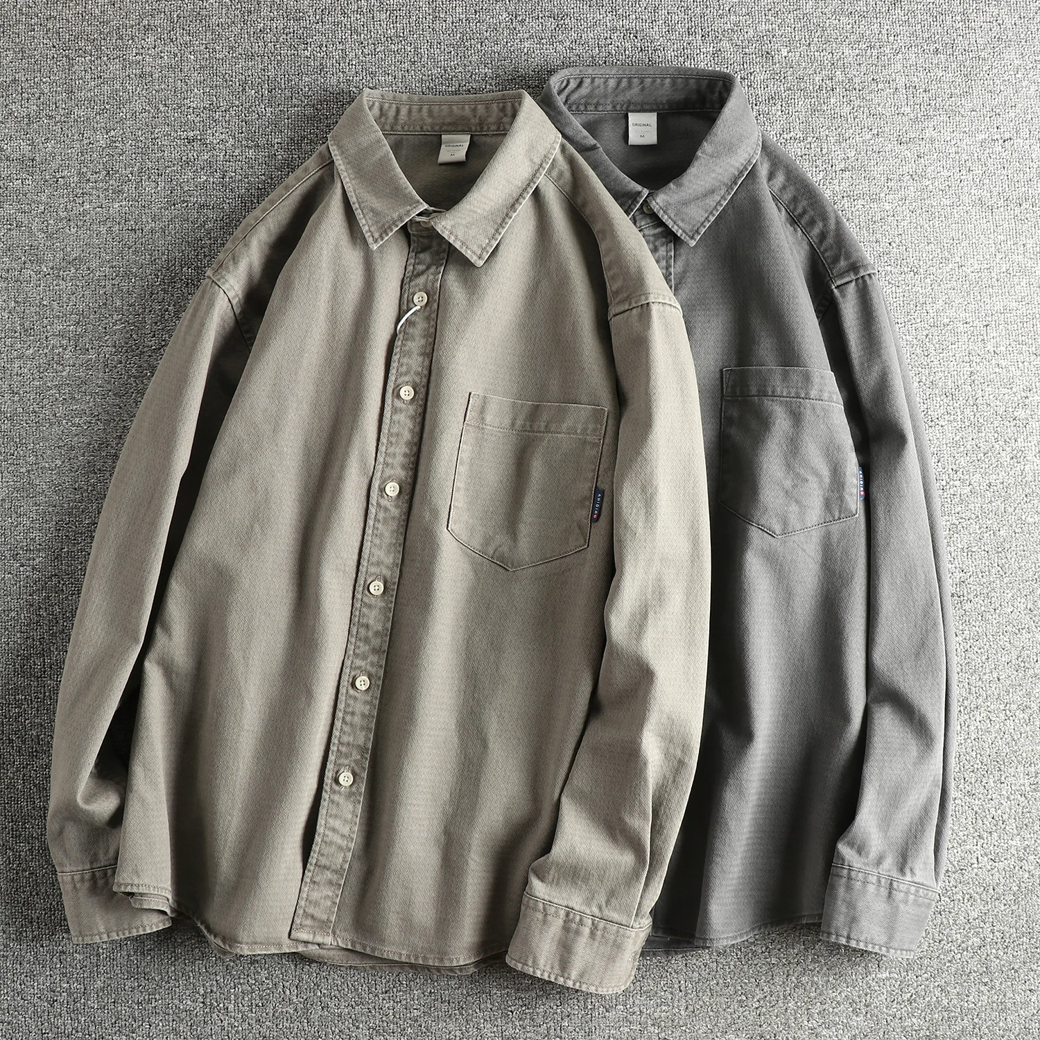 

Retro Washed Long Sleeve Men's Shirt Autumn New Style Simple Pocket Loose Trendy Cotton American Style Wear Resistant Button up