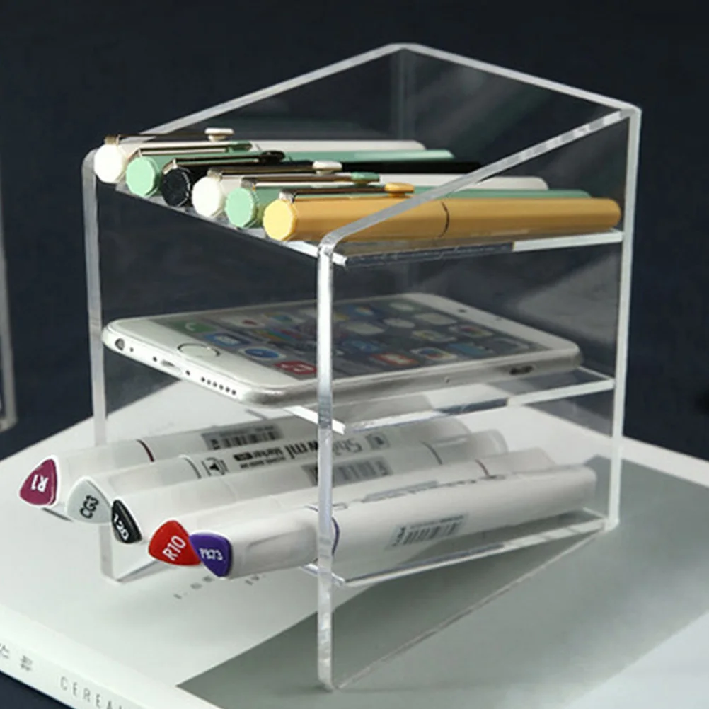 

Acrylic Transparent Pen Holder Multifunctional Storage Box For Office Desk Organizer Pen Stand Classroom Art Center Vanity Table