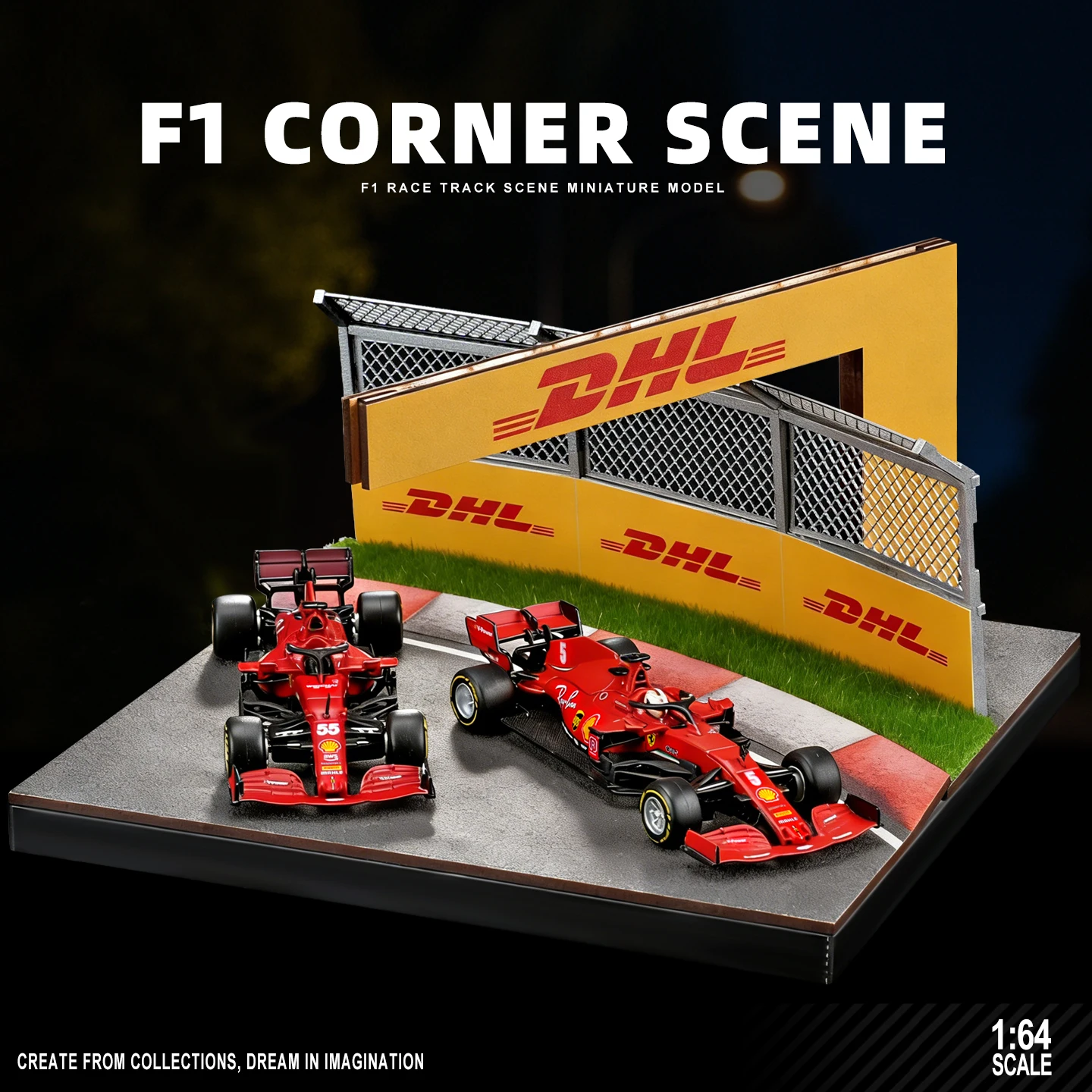 

Collector 1/64 Scale F1 Racing Car Alloy Model Display - DHL Race Track Scene Realistic Car Model Set