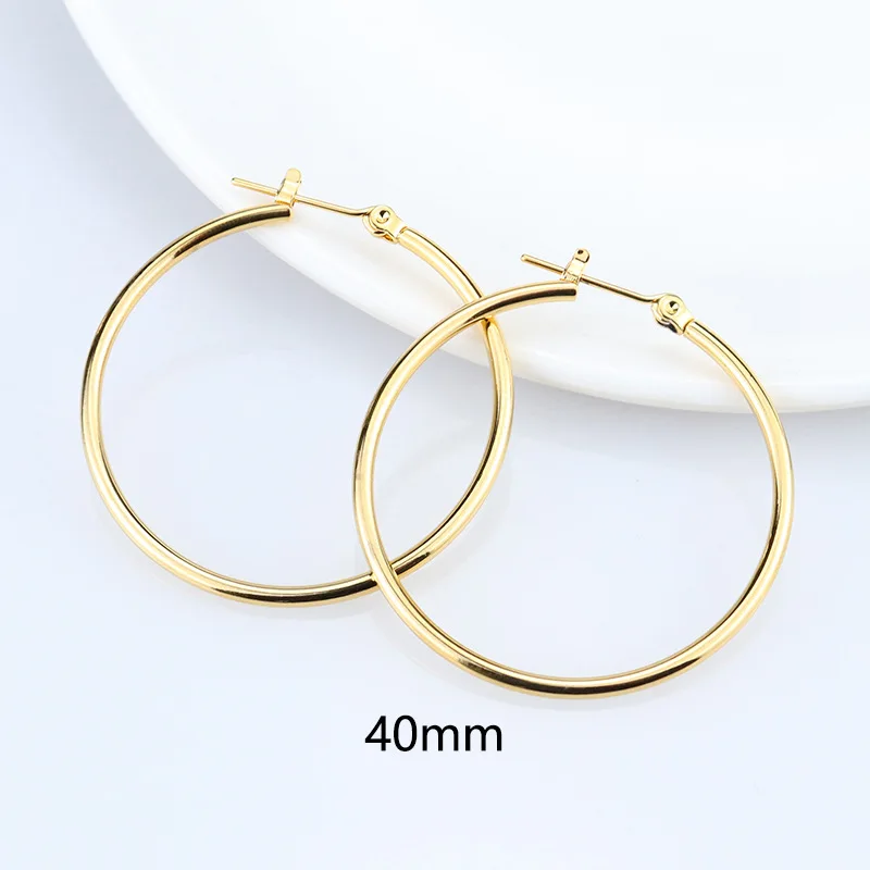 12-40mm 6 Sizes Gold Color Stainless Steel Circle Hoop Earrings for Women Simple Large Small Ear Buckle Hoops Punk Rock Jewelry