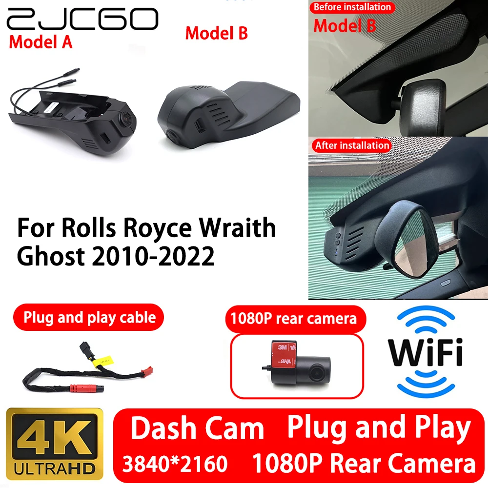 

for Rolls Royce Wraith Ghost 2010-2022 4K 2160P Front Rear Camera Dash Cam Wifi Plug and Play Video Recorder Loop Recording