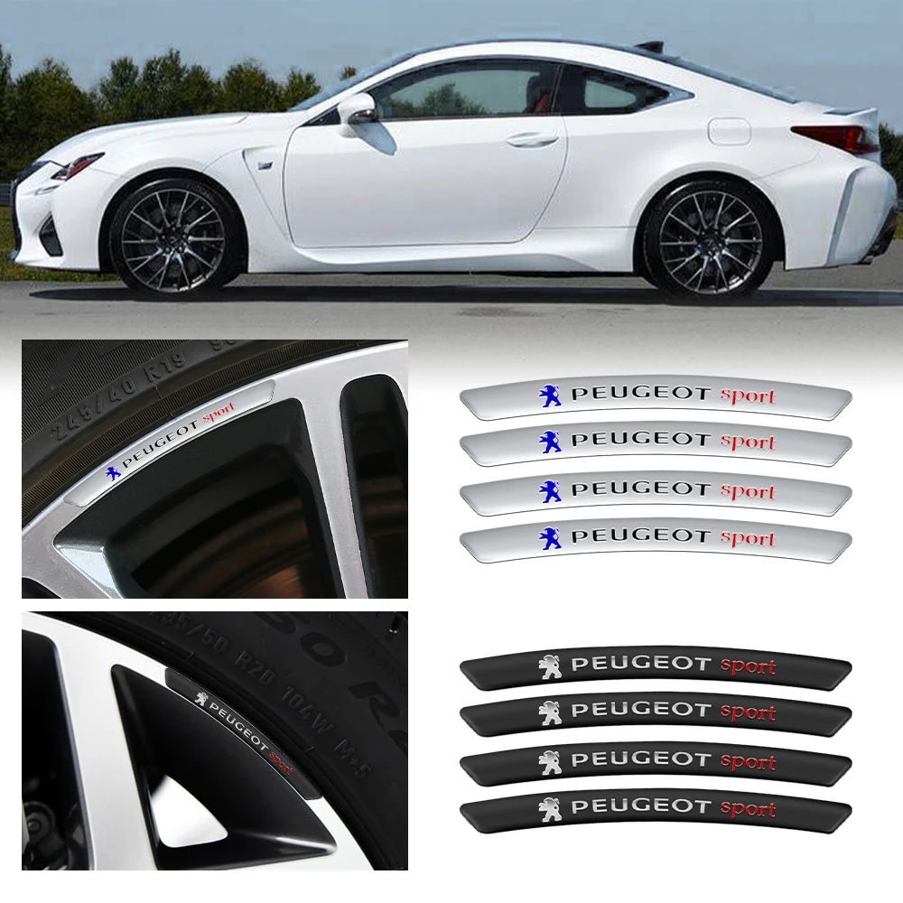 4PC Aluminum Car Wheel Rims Racing Sticker Auto Badges Decor Decals For Peugeot 206 307 308 207 208 407 508 107 106 205 4008 301