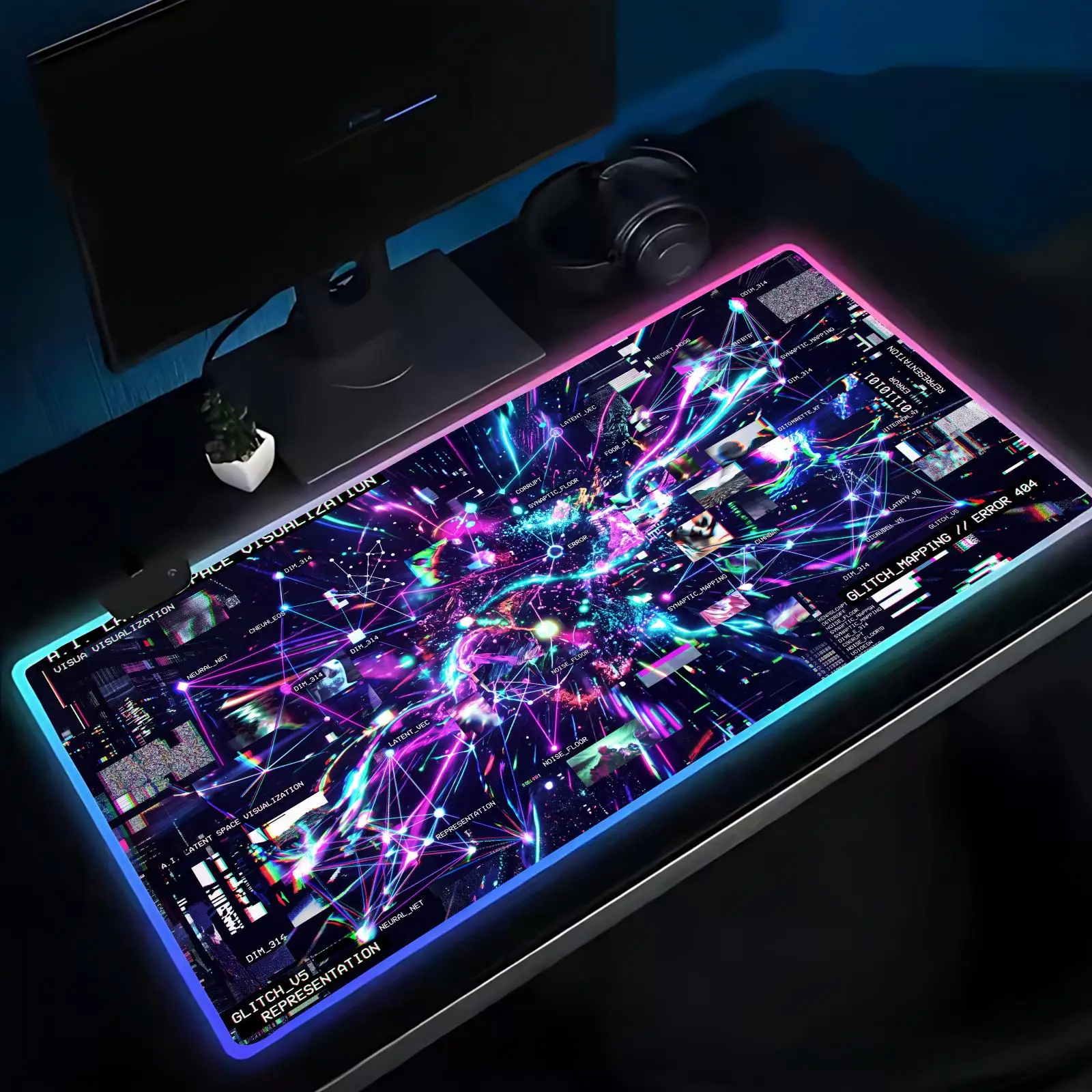 Glitchcore Glitch Mouse Pad RGB Large Gaming Mouse Pad LED Backlit Desk Mat,Game And Office