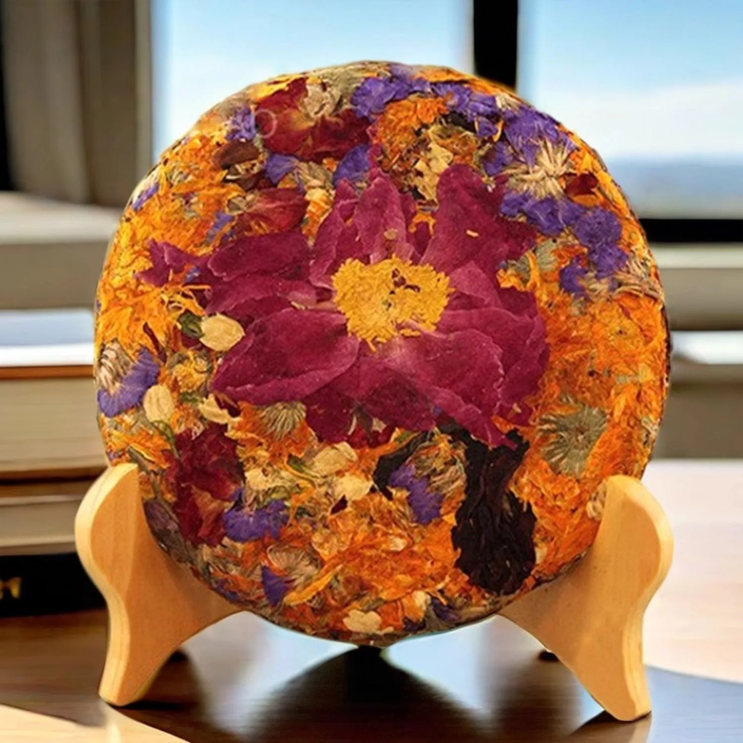 

100% Natural Chinese Yunnan Specialty Round Cake Dried Flower Handmade Pu'er Flower Combination Home Desktop Decoration Fragranc