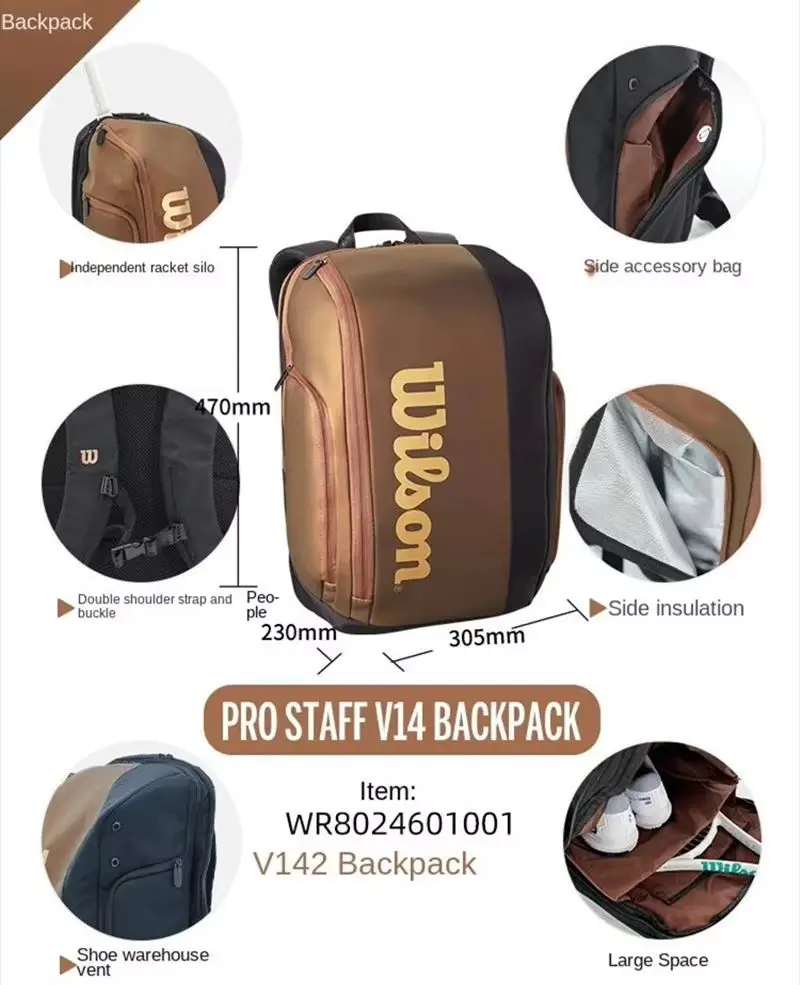 Wilson Bolsa para raqueta de tenis V14 Super Tour Pro Mochila para raqueta de gran capacidad Bolsa deportiva profesional para cancha con capacidad para 2 raquetas de tenis