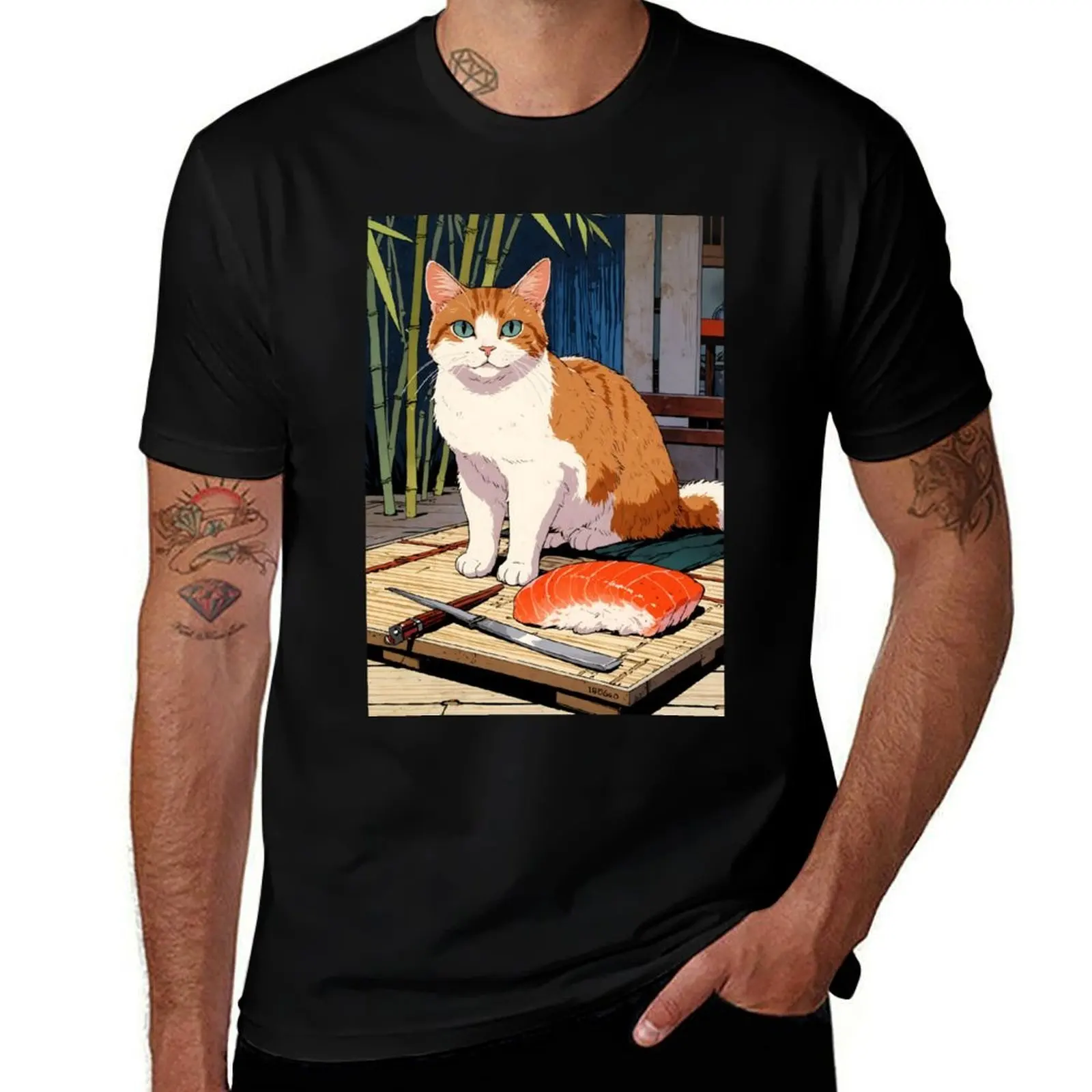 

Sushi Cat Nigiri Design - Traditional Japanese Food Art T-Shirt blacks oversized custom shirt summer tops Men's t-shirt