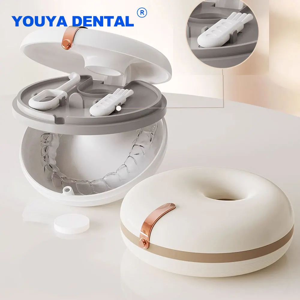 Orthodontic 2 Layers Invisible Braces Retainer Case Denture Mouth Guard Case Fake Teeth Cover Cleaning With Aligner Chewies