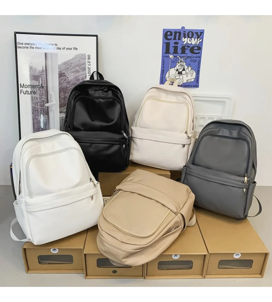 Soft PU backpack men's large capacity women's trend fashion junior high school student high school college student schoolbag