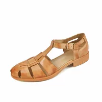 Blapunka HandMade Women Genuine Leather Sandals Retro T-strap Buckle Gladiator Sandal for Ladies Summer Cutout Shoe High Quality - Image 5