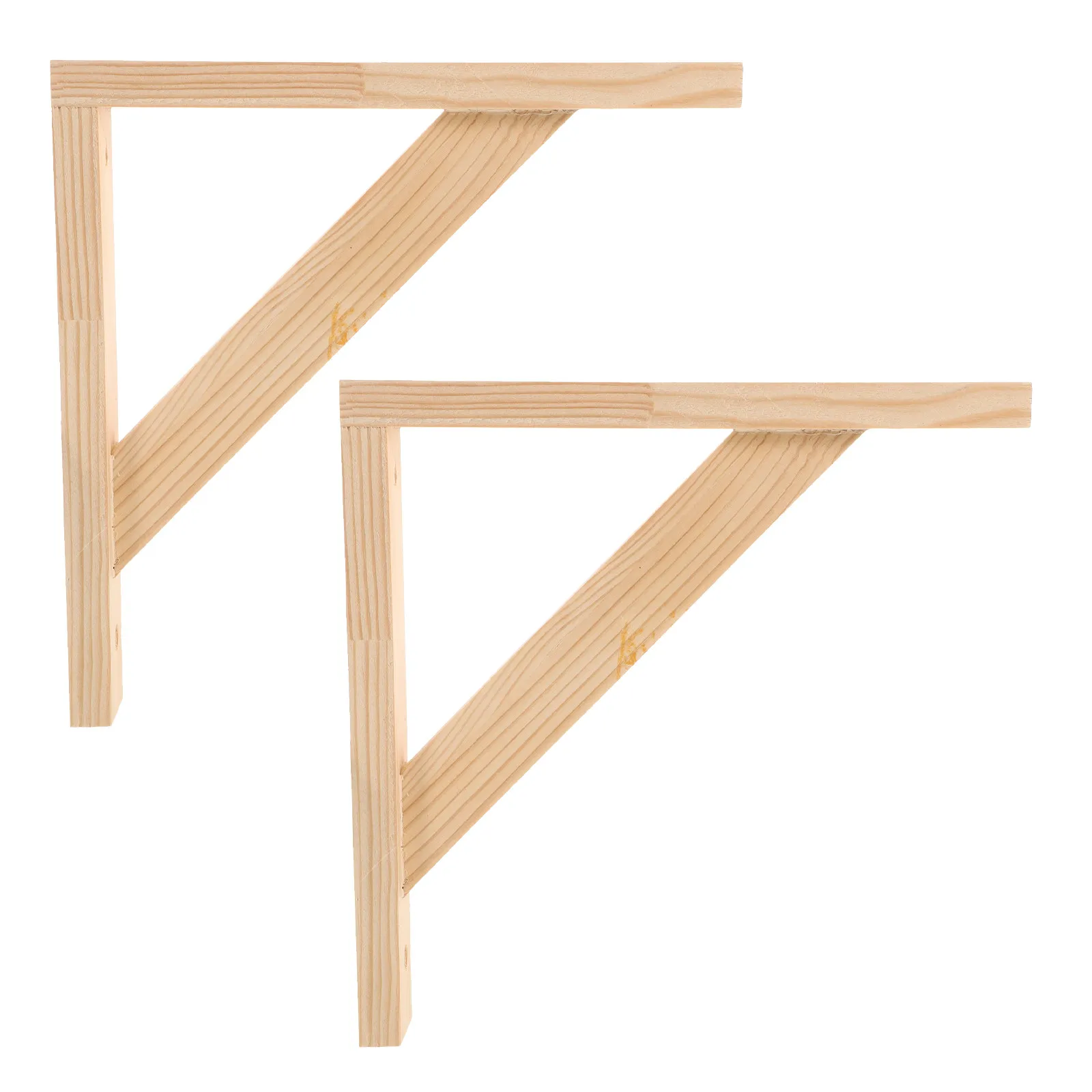 2 Pcs Partition Tripod Bracket Solid Shelf Natural Wood Floating Brackets Holders