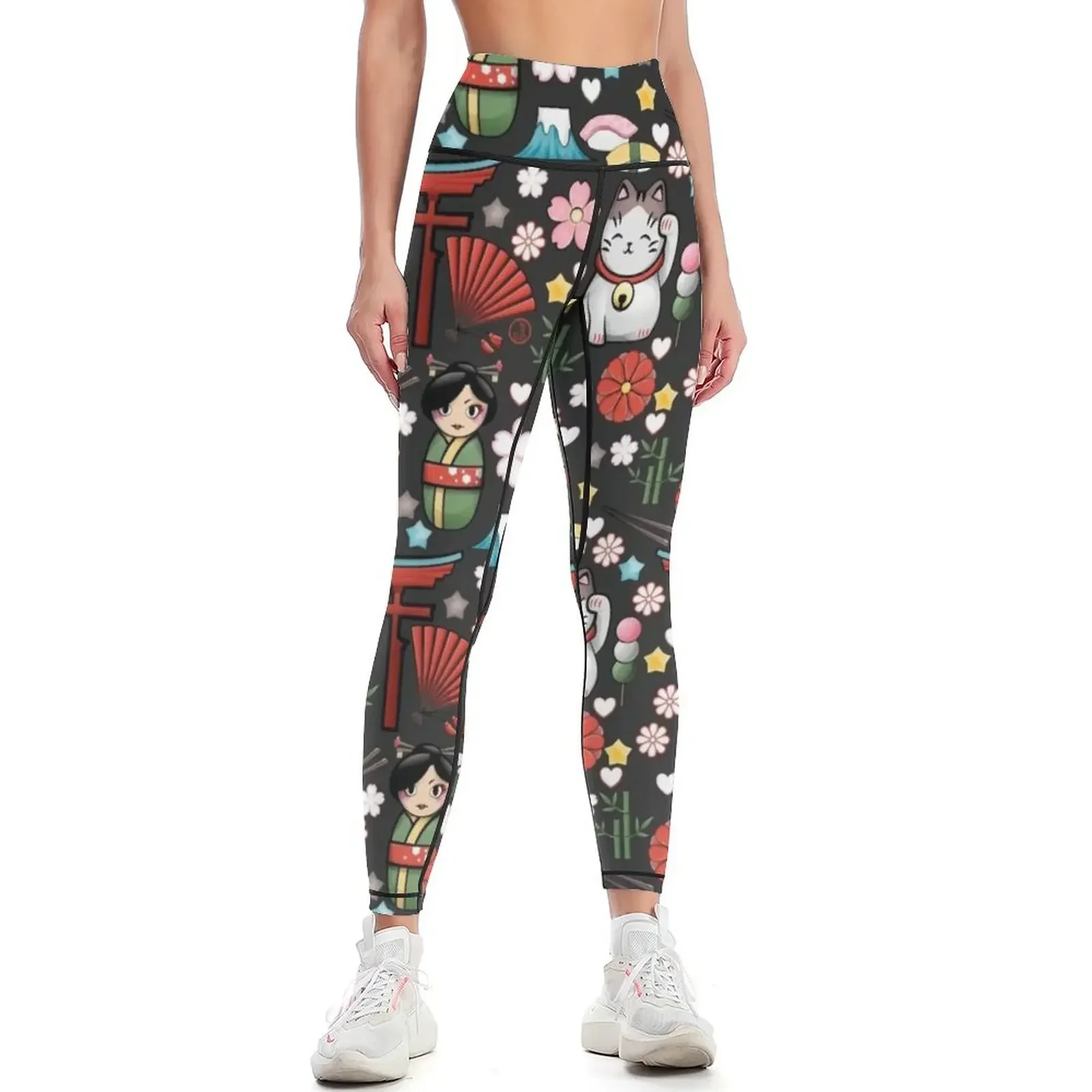 

Myriade de Japonais on dark gray - Plethora of kawaii Japanese motifs Leggings gym top Legging sport Womens Leggings