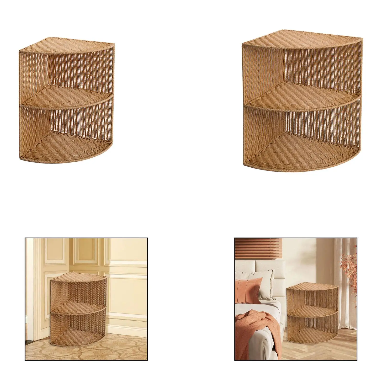 

Woven Corner Storage Shelf Organizer 2 Tier Lightweight Home Use Multifunctional Storage Rack for Office Apartment Bedroom