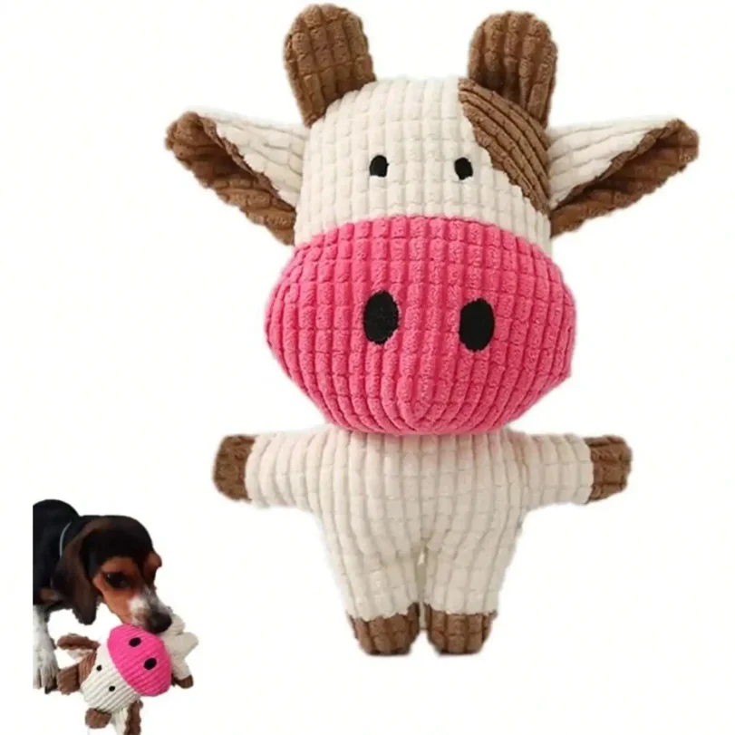 

Fun Pet Toy Pet Cow Shape Corduroy Chew Toy For Dogs Puppy Squeaker Squeaky Plush Bone Molar Dog Toy Pet Training Dog Accessory
