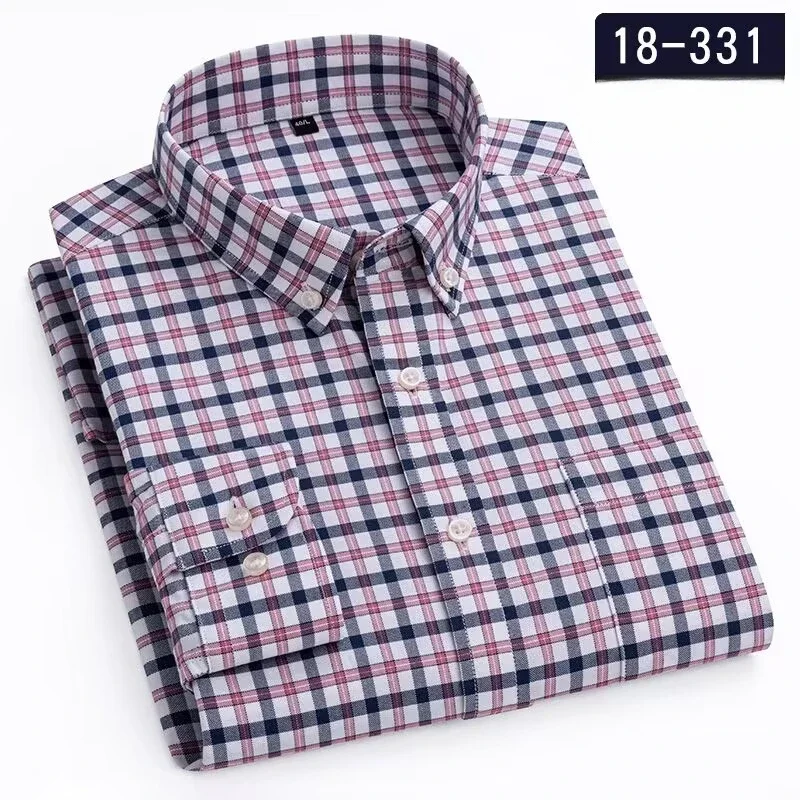 

New in shirt hight qulity 100%cotton long-sleeve shirts for men slim fit casual plain shirt plaid single pocket striped clothes