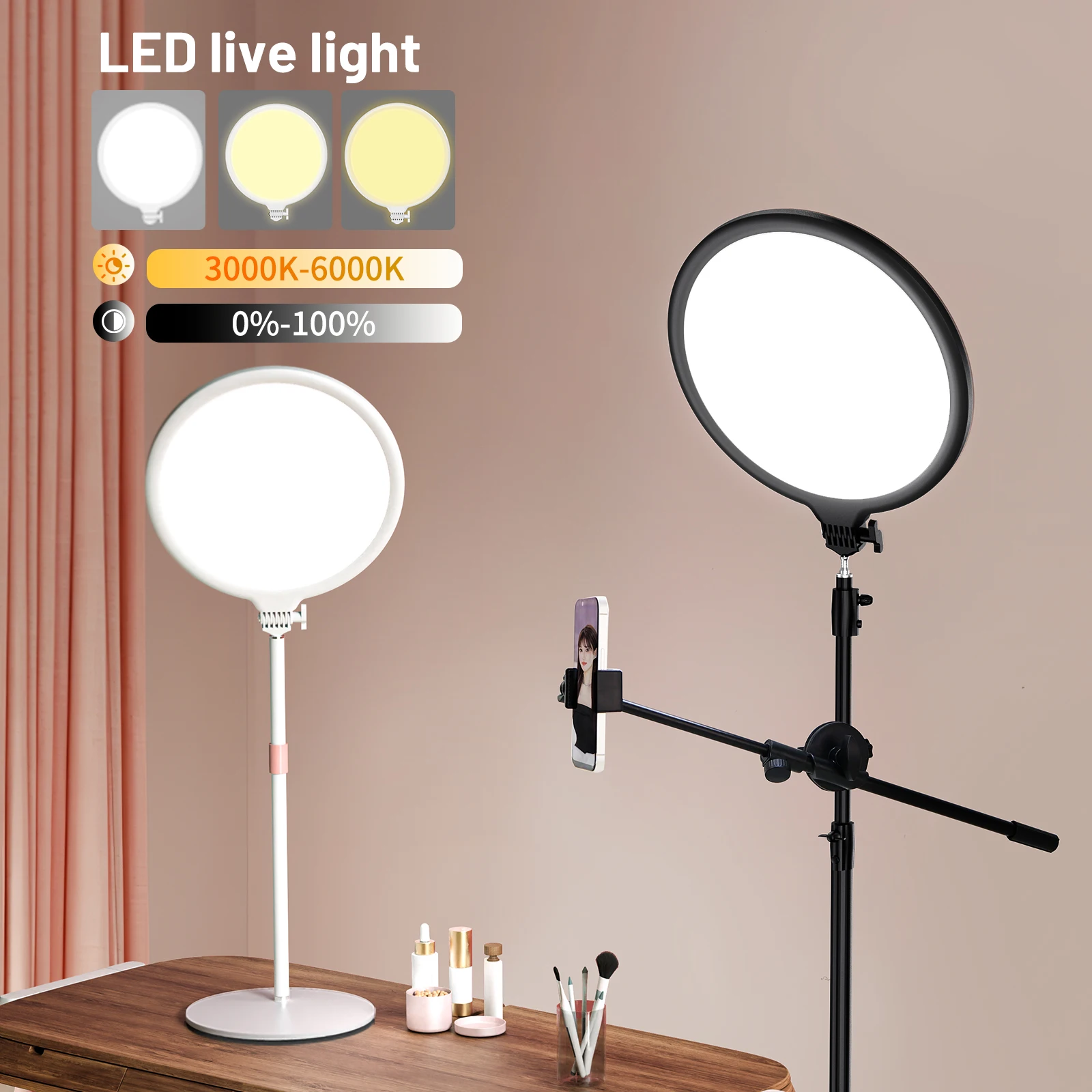 LUXCEO LED Video Light Round Selfie Ring Light Dimmable  Photography Lighting Panel Lamp for Conference Shoot Live with Stand