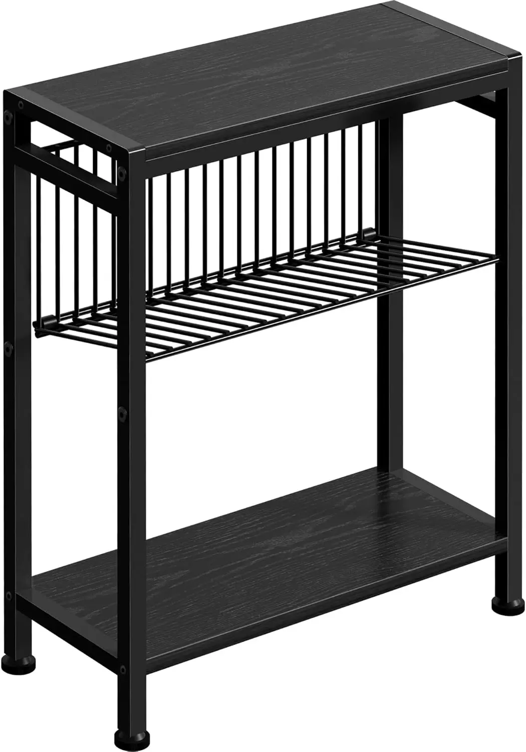 

End Table for Small Space, 3-Tier Narrow Side Table with Magazine Holder, Nightstand, Skinny Snack Couch Table in Living Room