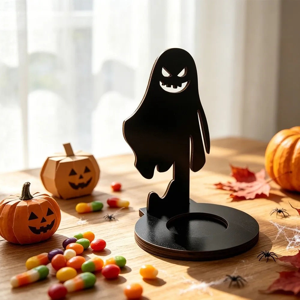 Creative Wooden Shadow Candle Holder Black Cat Ghost Halloween Candle Stand Bat Scarecrow Tealight Holder Holiday Atmosphere