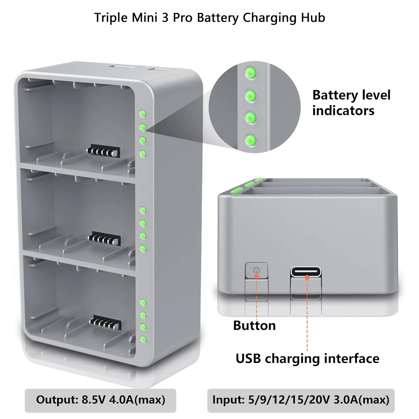 Three Channel Two-Way Charging Hub for DJI Mini 4 Pro & Mini 3 Pro Battery for Mini 3 Pro Battery Charger