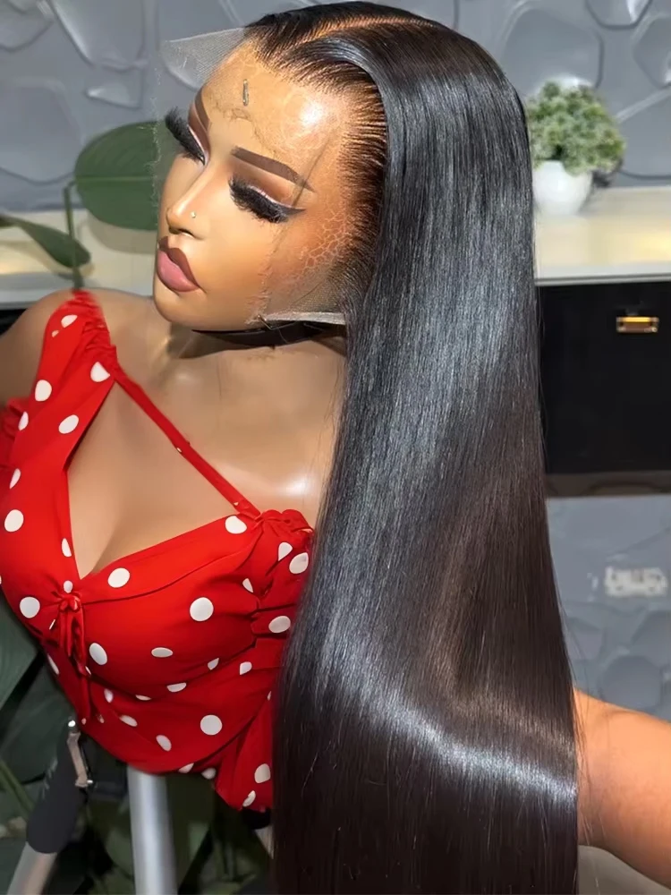 Parrucca in capelli umani con base in pizzo HD invisibile, effetto naturale, capelli lisci e setosi, con ciuffo frontale in pizzo HD, pre-sfoltita e con ciuffo di capelli baby, base in pizzo HD, alta