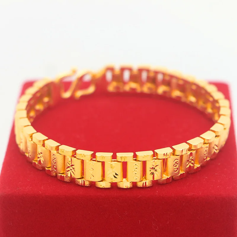 Brass gold-plated 10mm thick bracelet exquisite luxury overbearing car flower craft bracelet men's wedding anniversary jewelry