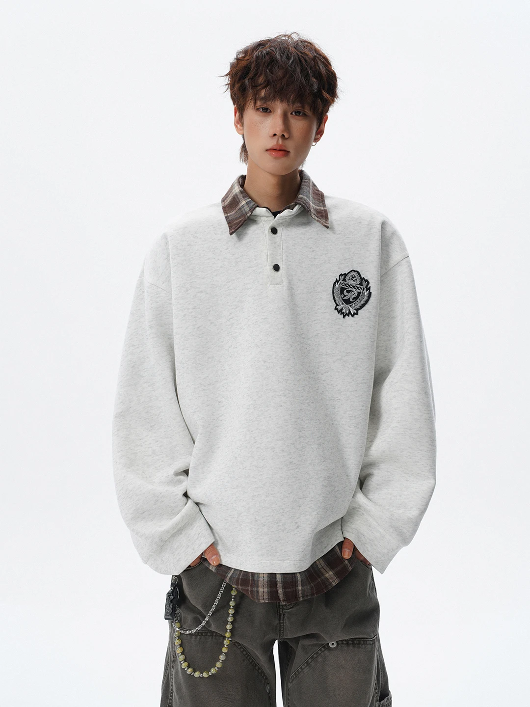 

Мужская толстовка American College в стиле пэчворк, свободного кроя, весенняя, в клетку, имитирующая рубашку