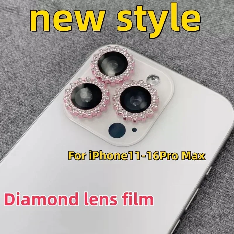 カメラレンズプロテクター,iPhone 16,15,14 pro max,12,13 mini用の光沢のあるダイヤモンドフィルム,2〜3個