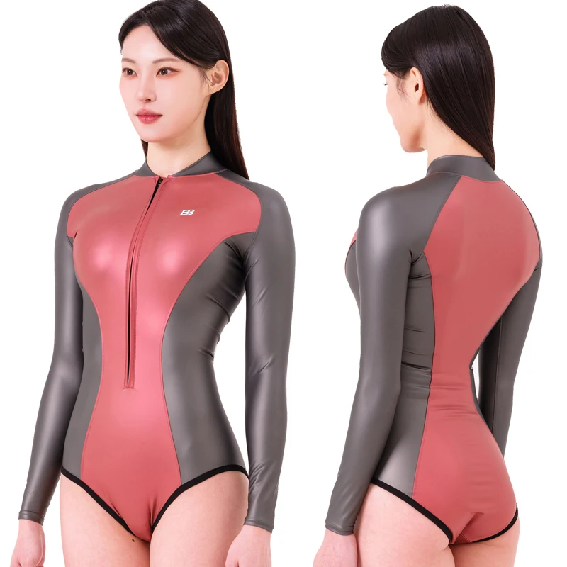 

Metallic Shiny Lycra Smooth Springsuit, YKK Zipper Long Sleeve One-Piece Swimsuit Wetsuit Waterproof for Snorkeling Surfing