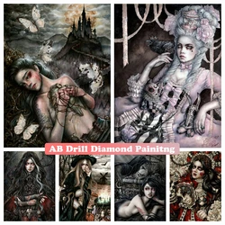 Vampire Girl Witch 5D DIY AB Diamond Painting Mosaic Halloween Gothic Dark Art Square RoundCross Stitch Rhinestones New Arrivals
