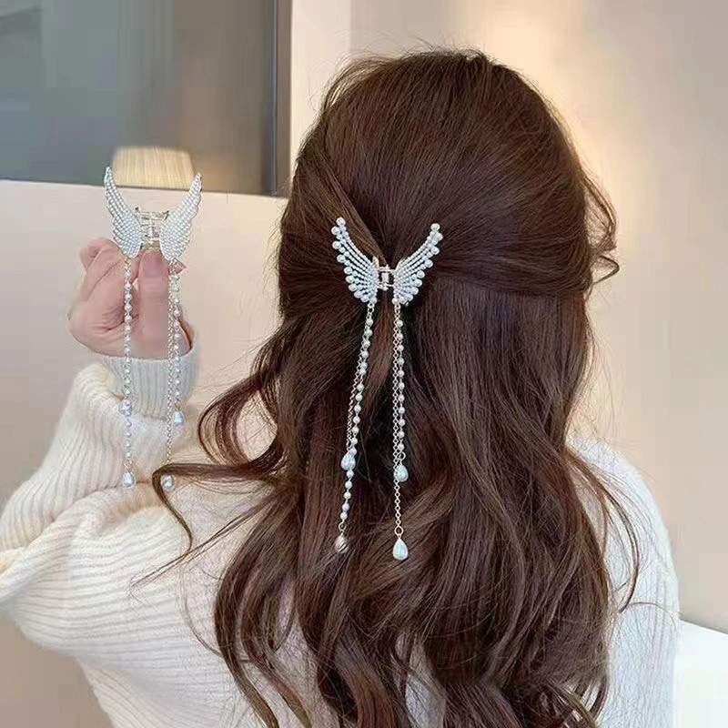 2022 New Butterfly Pearl Tassel Hairpin Korean Simple Side Clip Liu Haibian Clip Shark Hairpin Hair Accessories Women