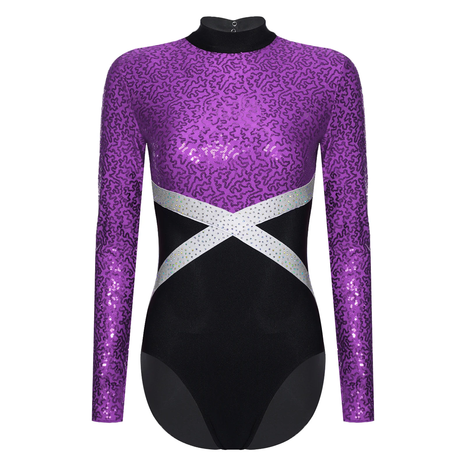 

Women Sequins Lyrical Ballet Acrobatics Dance Performance Jumpsuit Lyrical Long Sleeve Figure Skating Ballet Dance Costumes