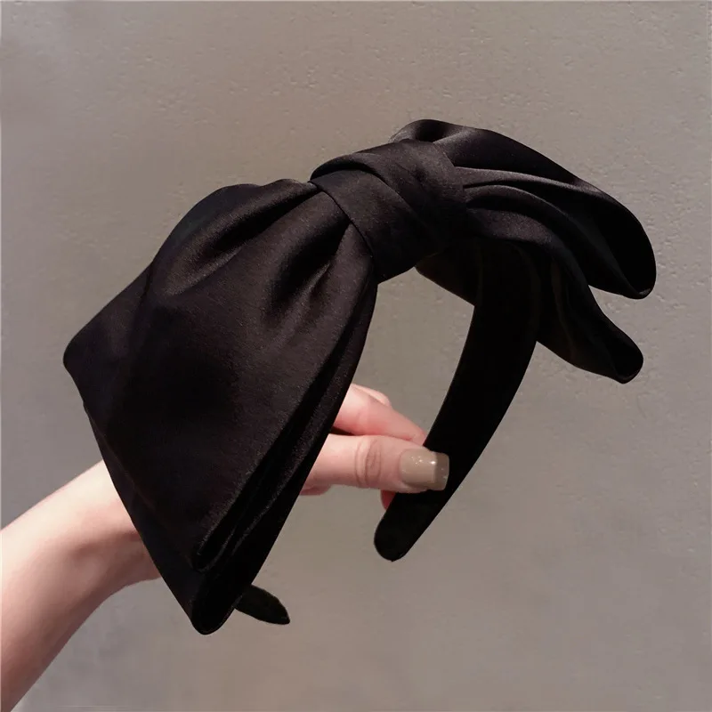 Solid Color Satin Fabric Ribbon Bowknot Hairbands Girls Wash Face Black Headbands Hoops Bands Korean Fashion Hair Accessories