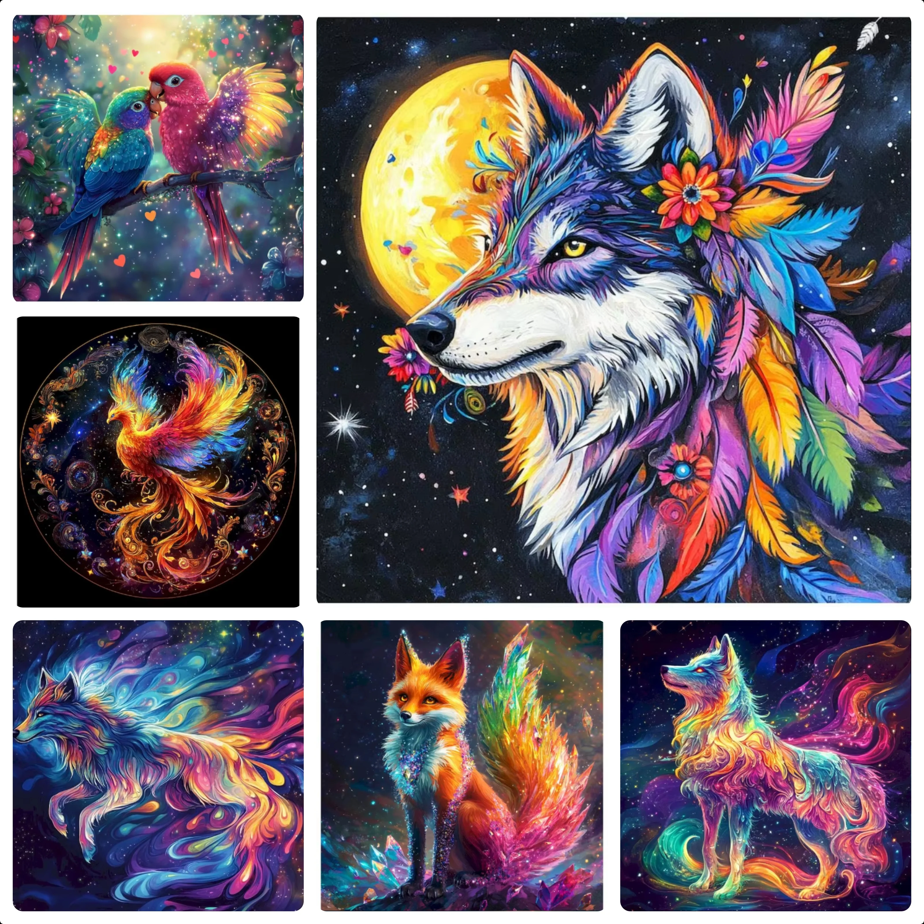 Vibrant Galaxy Magic Wolf Oil Painting By Numbers Unframed Hand Painted Canvas Colorful Mythical Creature Wall Art Gift