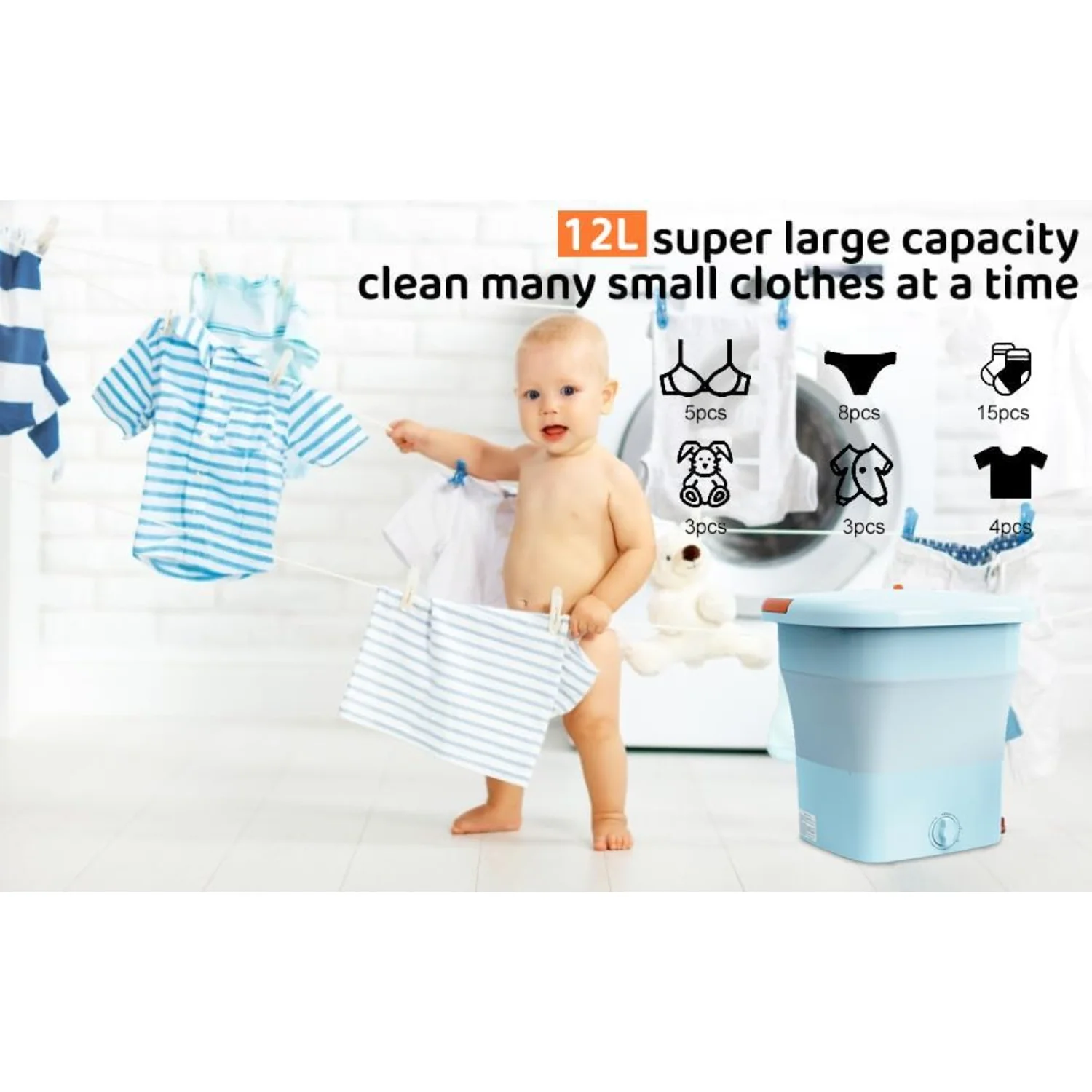 12L upgraded large capacity foldable Washer,  Washing, Portable washing machine,deep washing,  dehydration,Quiet,-saving Suitabl