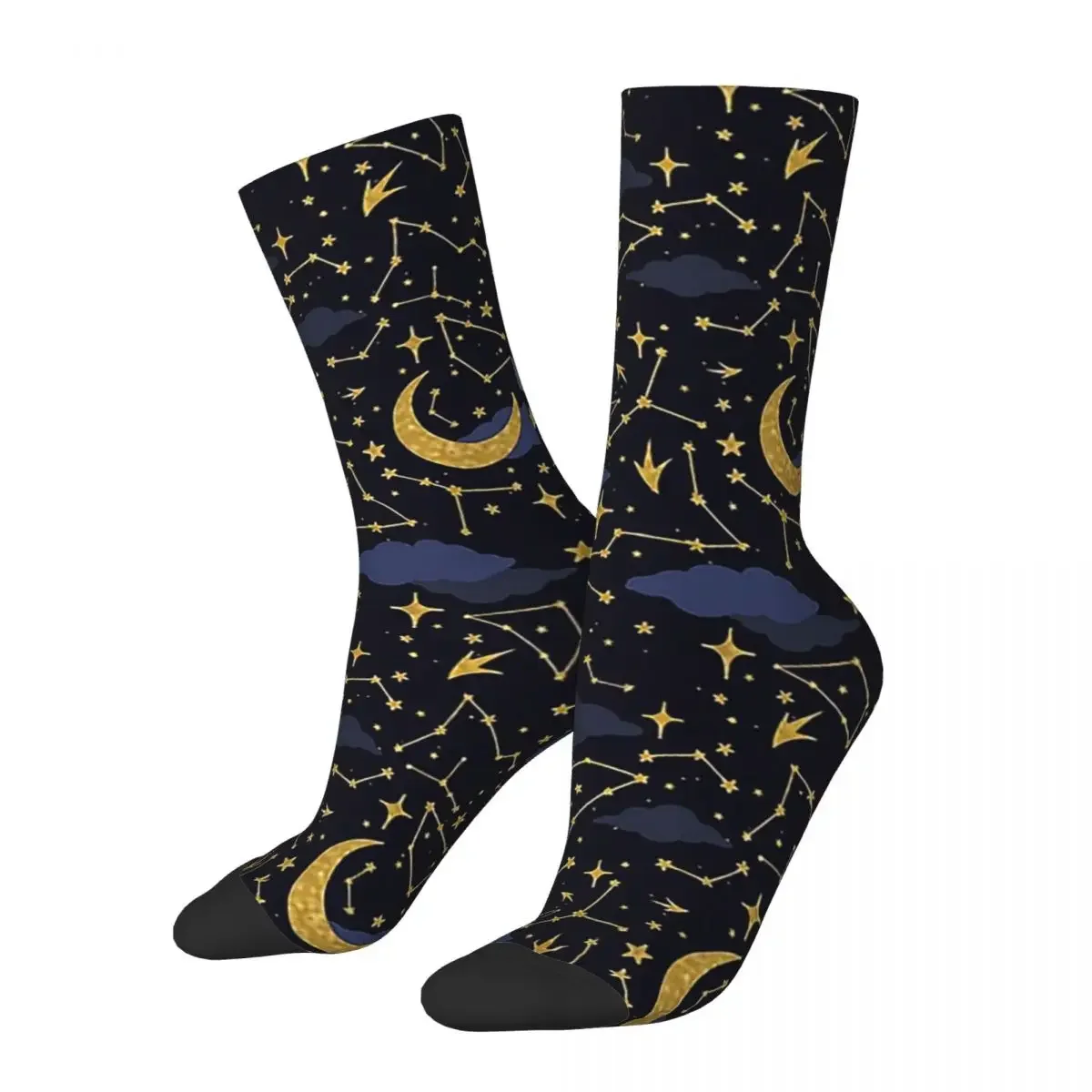 Celestial Stars And Moons In Gold And Dark Blue Socks Harajuku High Quality Stockings All Season Long Socks for Unisex Gifts