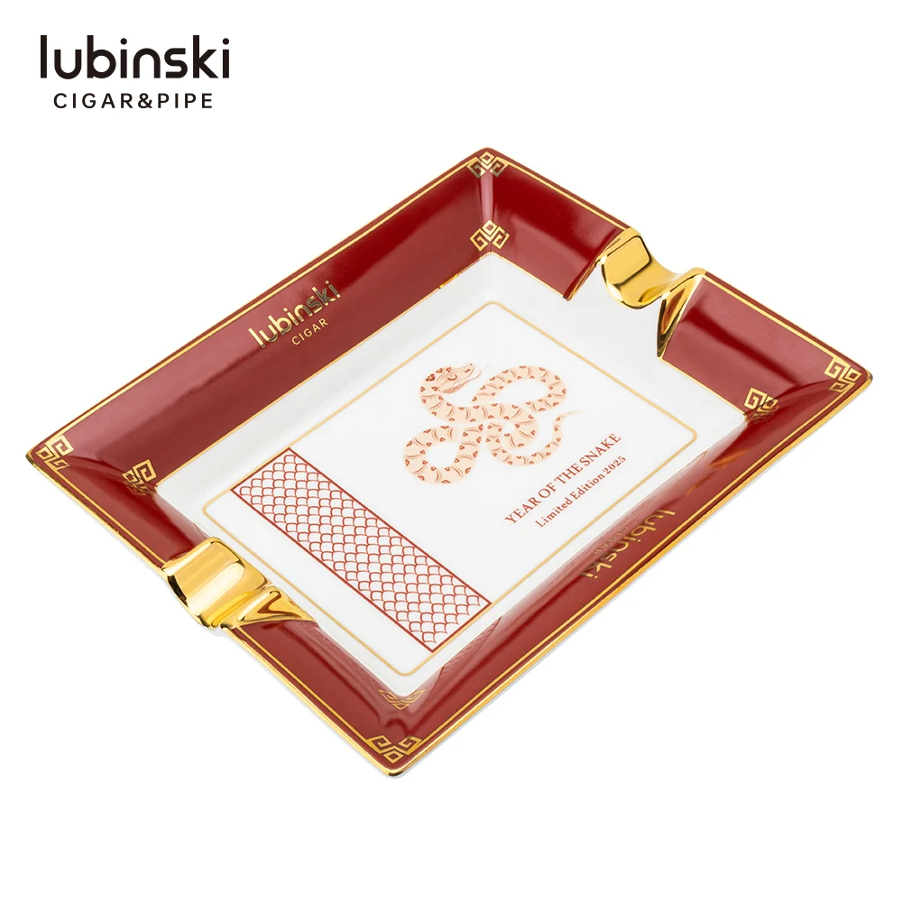 lubinski-2025-new-years-snake-pattern-cigar-ashtray-portable-rectangular-ceramics-two-smoke-tanks-with-gift-box