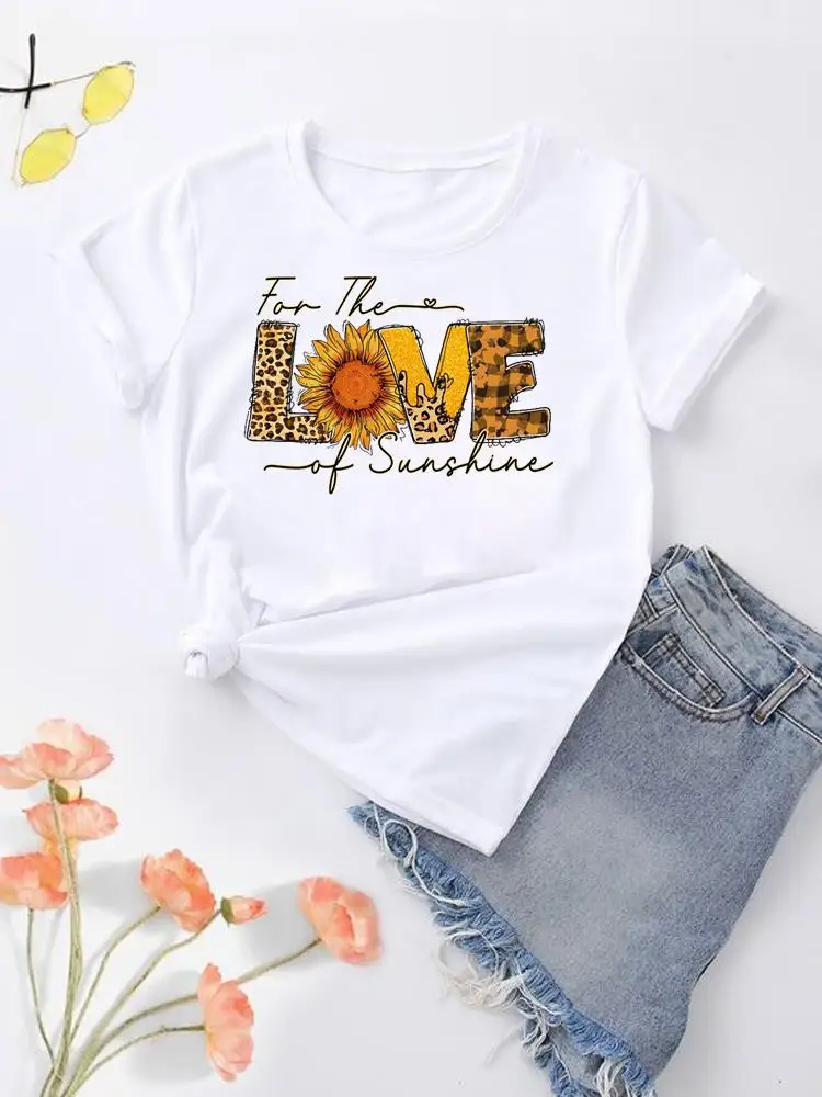 

Women Top Fashion O-neck Clothing Print Clothes Love Vintage Flower Graphic T-shirt Short Sleeve Lady Female Shirt Tee