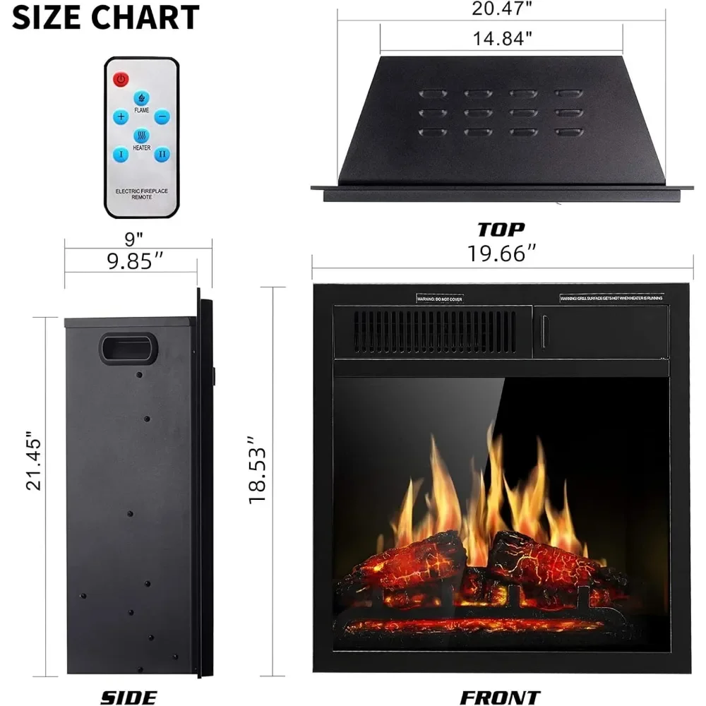 Fireplace Wooden Surround Firebox Free Standing, Adjustable Led Flame, Remote Control 750-1500W