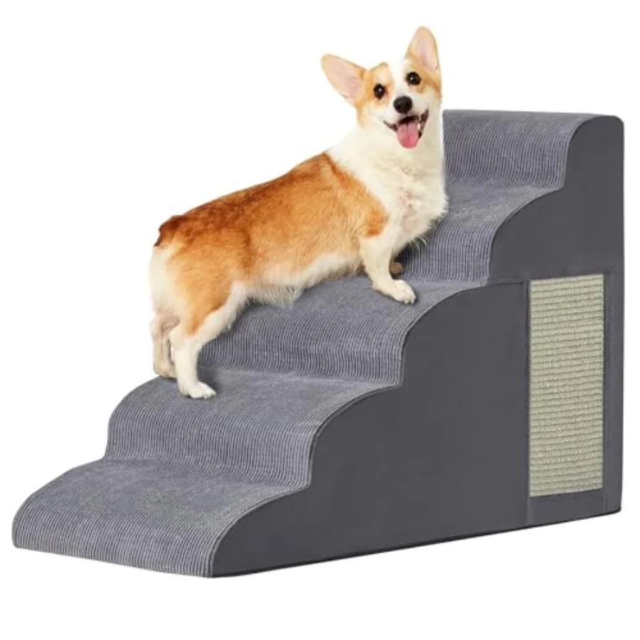 

Pet Stairs for Small Dogs 5-Step Curved Dog Ramp for Bed Couch Sofa Car Chairs Non-Slip Bottom High Density Foam Grey Portable