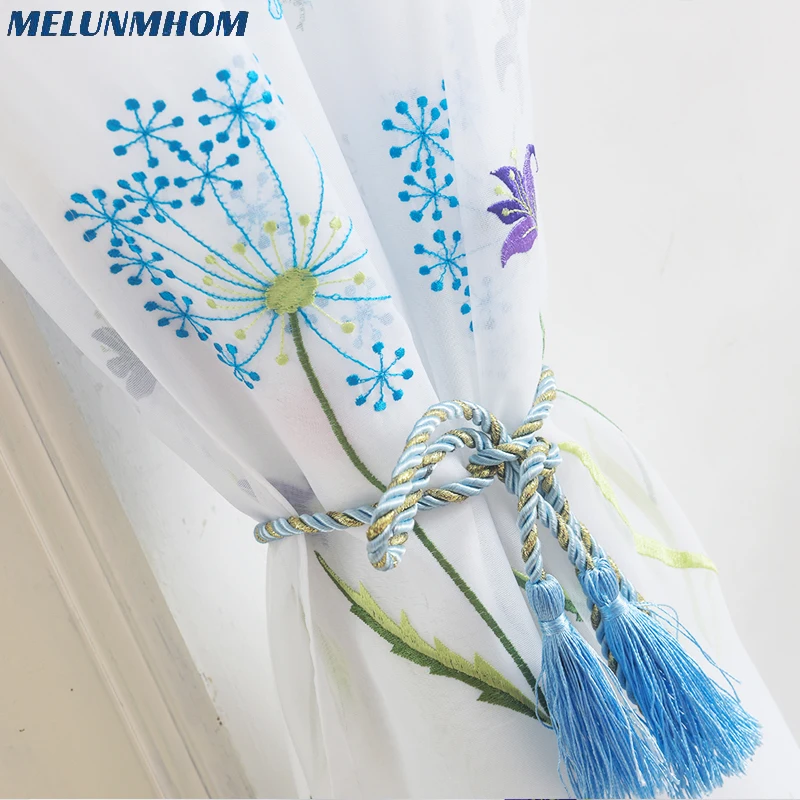 American Embroidered Sheer Curtains for Bedroom Colorful Flowers Tulle Curtains for Living Room the Kitchen Window Curtain Yarn