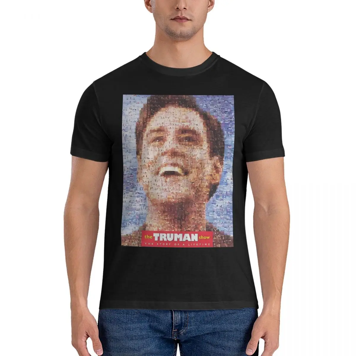 Men's T-Shirt JIM CARREY COLLECTION Funny Cotton Tee Shirt Short Sleeve The Truman Show T Shirt Round Neck Clothes Gift Idea