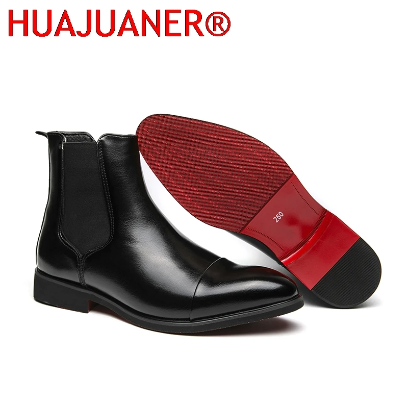 

British Style Men's Black Chelsea Boots Women's Genuine Leather Red Sole Boots Cover Toe Flat Sole Boots Outdoor Casual Shoes