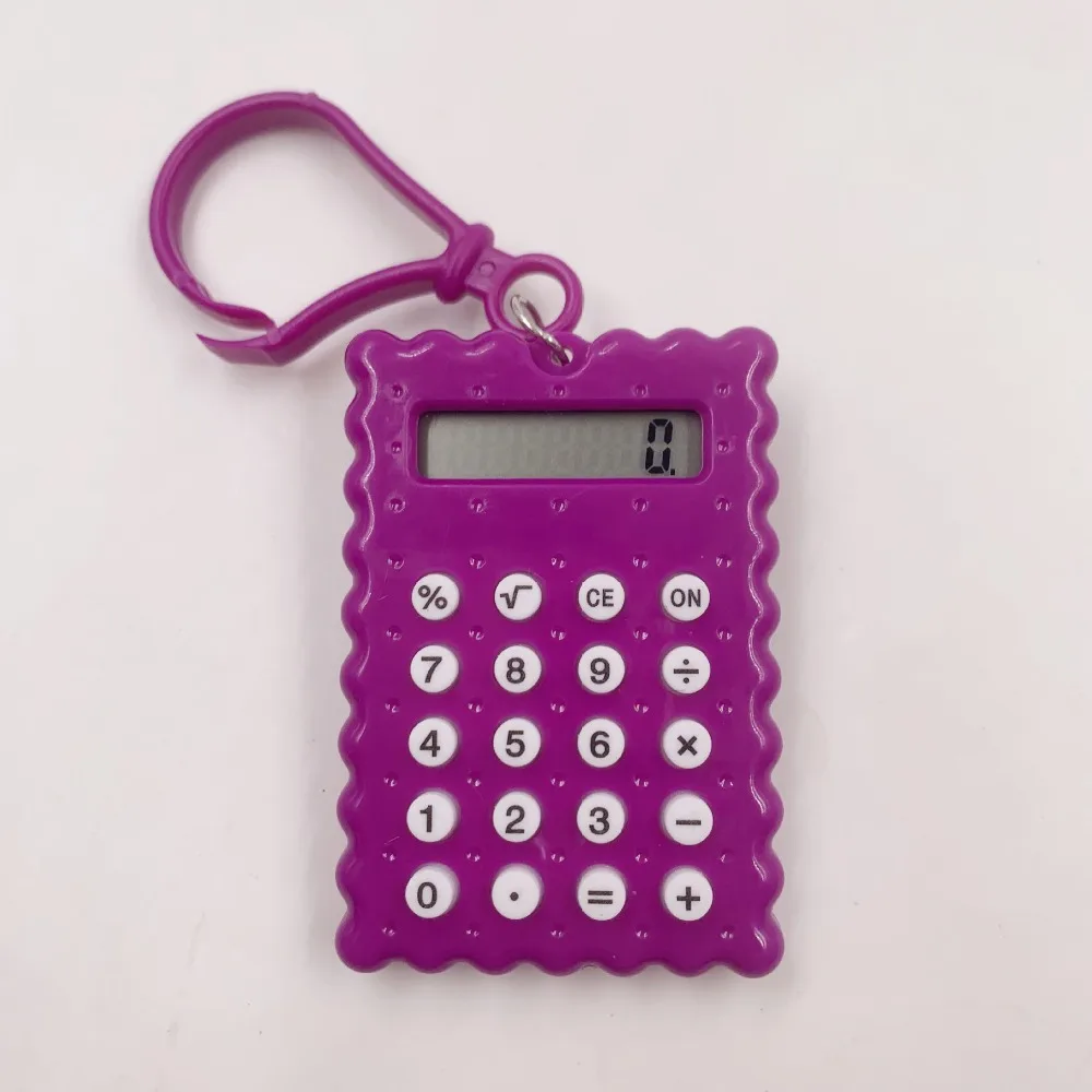 Plastic Student Mini Electronic Calculator Biscuit Shape with Keychain Arithmetic Calculator Mini School Office Mini Calculator